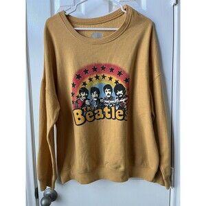 Vintage Rock Band The Beatles Mustard Yellow Sweatshirt Pullover Unisex Large